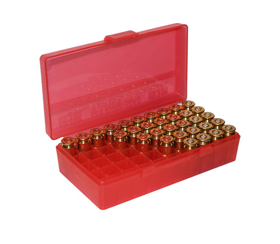 MTM Flip-Top 38 – 357 50 Round Clear Red Ammo Box (P50-38-29)