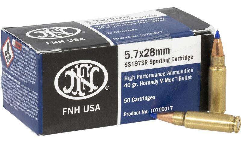 FN America SS197SR 5.7x28mm 40 Grain Hornandy V-Max Brass Cased Pistol Ammo, 500 Rounds, FN10700015