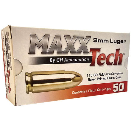 TulAmmo MaxxTech Steel Case Handgun Ammunition 9mm Luger 115 GR FMJ 50/ct PTG9MMB