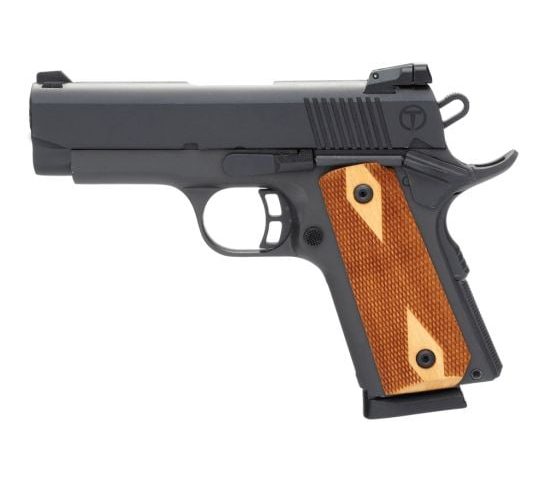 Taylors & Company 230008 1911 Compact 45 Acp Caliber  With 3.63" Barrel, 7+1 Capacity, Overall Black Parkerized Finish, Beavertail Frame, Checkered Walnut Grip