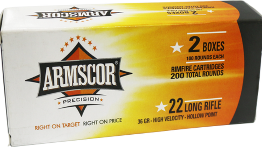 Armscor 50321 Rimfire 
22 Long Rifle (LR) 36 GR High Velocity Hollow Point 200 Bx/ 11 CS