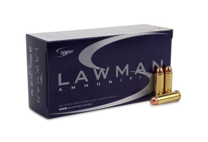 Speer Lawman Training 38 Special 125 Grain Total Metal Jacket Brass Cased Pistol Ammo, 50 Rounds, 53733-50RD