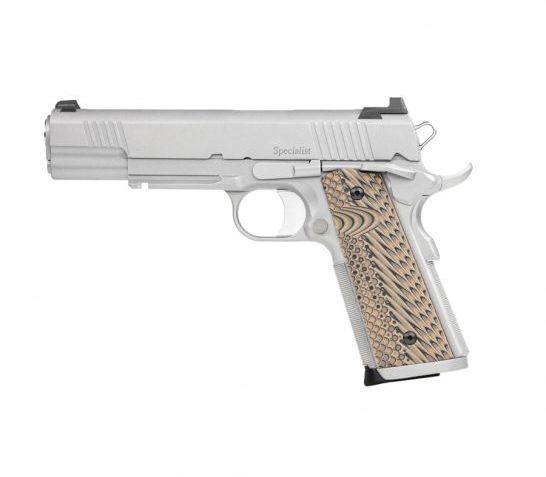 Dan Wesson 01806 Specialist  9Mm Luger 10+1 5" Stainless Steel Barrel, Black Duty Serrated Stainless Steel Slide & Frame W/Beavertail & Picatinny Rail, Black/Brown G10 Grip, Ambidextrous