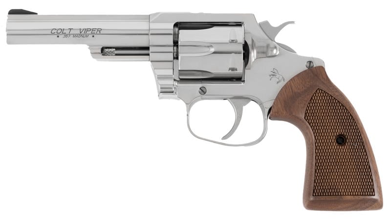 Colt Mfg Viper 357 Mag/38 Special 6rd 4.25″ 1/2 Lug Stainless Steel American Walnut, Exposed Hammer Revolver