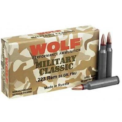 Wolf Ammo Military Classic .223 Remington 55 Grain Full Metal Jacket Steel Cased Centerfire Rifle Ammunition, DZMC22355FMJC