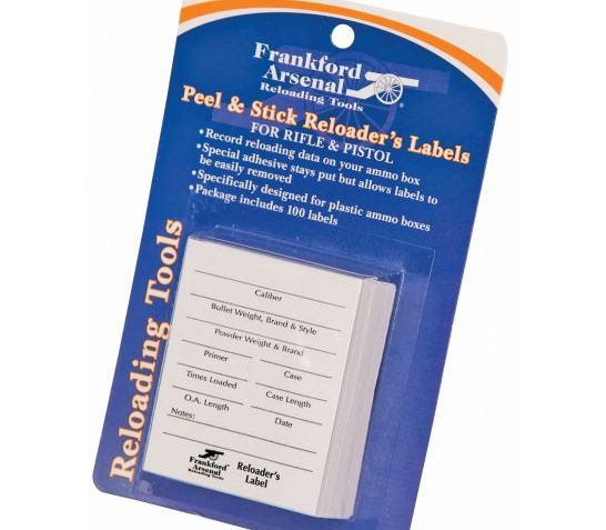 Frankford Arsenal Pistol and Rifle Reloader’s Labels, 100 Pack