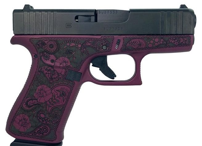 Glock 43X Custom "Black Cherry Paisley Frame" Subcompact Handgun 9Mm Luger 10Rd Magazines (2) 3.41" Barrel Black Usa GLUX4350201BCFP