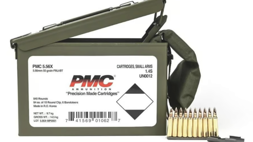 PMC X-Tac 5.56 NATO 55gr FMJBT 840rds w/ Bandoleer in M2A1 Ammo Can – 5.56X(M/B)