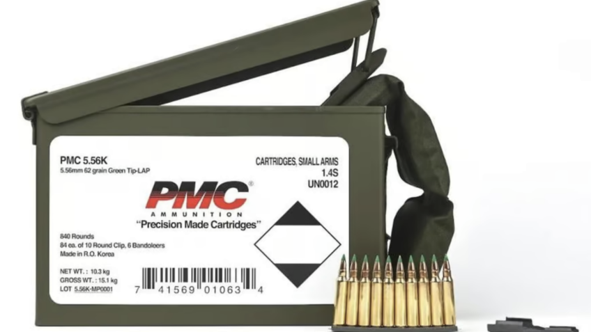 PMC X-Tac 5.56 NATO 62gr Green Tip LAP 840rds w/ Bandoleer in M2A1 Ammo Can – 5.56(M855)(M/B)