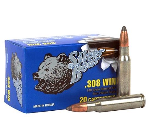 Silver Bear Bear Ammo .308 Win. 140Gr. SP Zinc Coated 20-Pack A308SPN