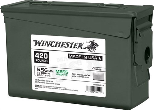 WINCHESTER AMMO USA 5.56X45 62GR. GREEN TIP 420RD AMMO CAN