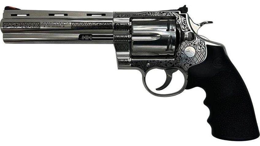 Colt Anaconda “Filigree Frame and Barrel” Handgun .44 Mag 6rd Capacity 6″ Barrel Silver with Black Grip