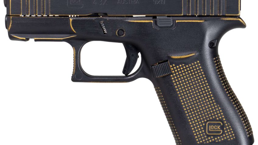 Glock 43x MOS “Stinger” 9mm Semi Auto Pistol – 10+1 Rounds, 3.41″ Barrel, Polymer Grips, Gold