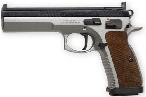 CZ-USA CZ75 TS 9mm 10RD DUAL TONE – 10+1 Rounds, 5.4″ Barrel, Wood Grips, Stainless/Silver, 3-Dot Sights