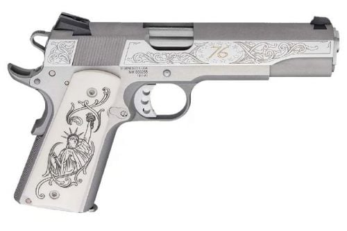 Springfield Armory 1911 Patriot Garrison .45 ACP 5″ Stainless Engraved, 7+1 – 7+1 Rounds, 5″ Barrel, Stainless/Silver