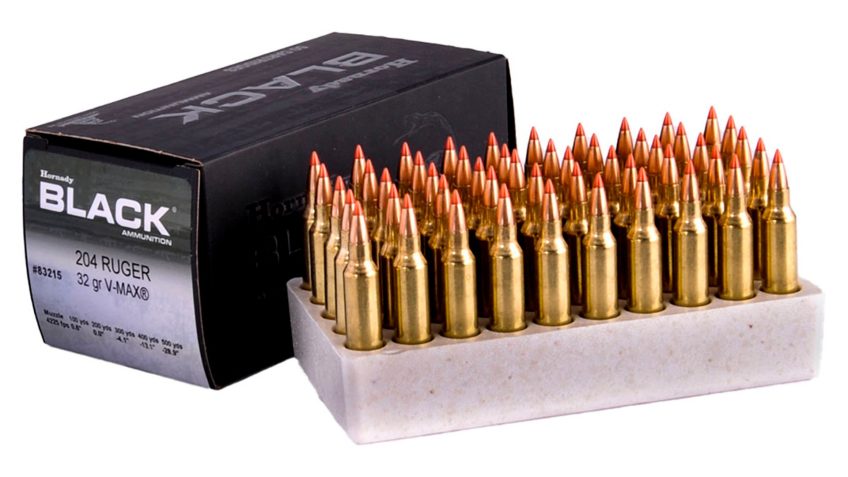 HORNADY BLACK 204 RUGER RIFLE AMMO 32GR V-MAX 50RD BOX