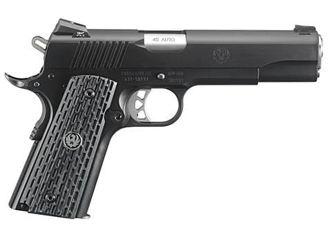 RUGERSR1911 .45 ACP Black Stainless Steel 4.25 8RD – 7+1 Rounds, 4.25″ Barrel, Composite Grips, Blue/Black, Night Sights