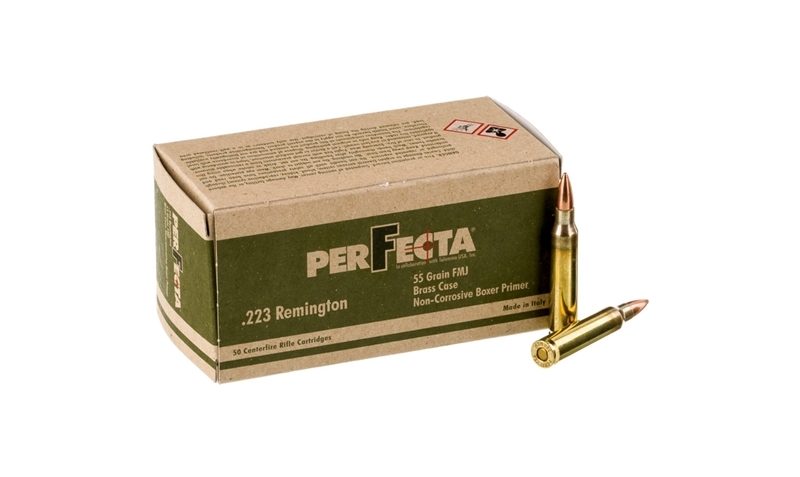 Perfecta 223 Remington 55gr FMJ 50 round box – Brass Casing