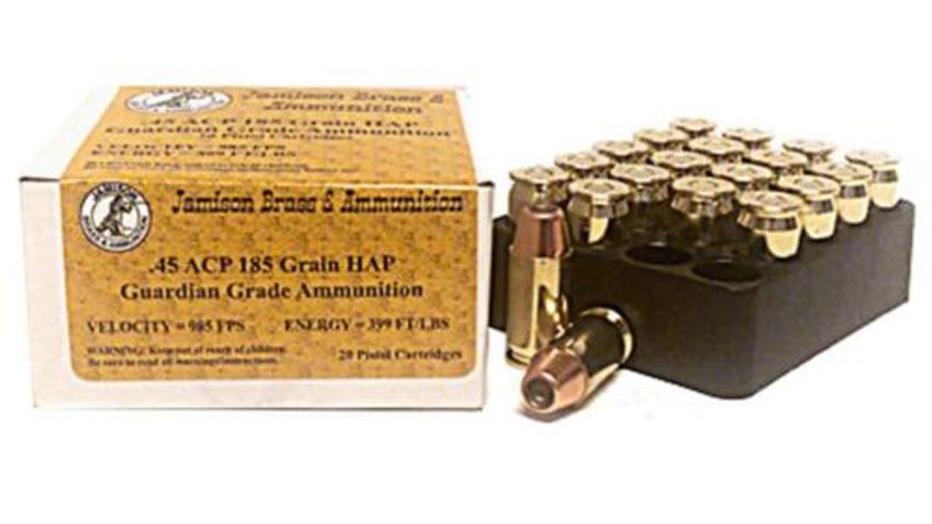 Jamison Guardian Grade 45 Automatic Colt Pistol (ACP) 185 GR Hornad – Brass Casing