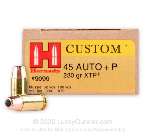 HOR AMMO .45 ACP+P 230GR JHP/XTP – Brass Casing