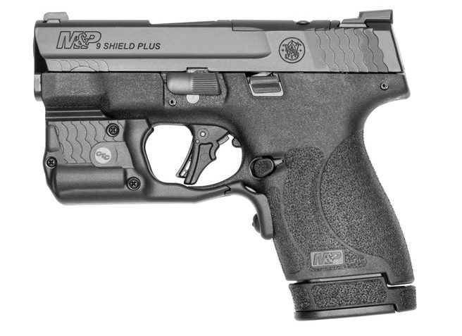 Smith & Wesson M&P Shield Plus w/Green CT Laserguard Pro 9mm Semi Auto Pistol – 13+1 Rounds, 3.1″ Barrel, Blue/Black