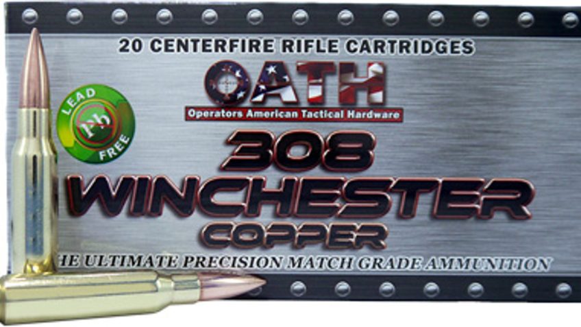 Oath H308C Match Grade 308 Winchester 180 GR Copper 20 Bx/ 10 Cs – Brass Casing