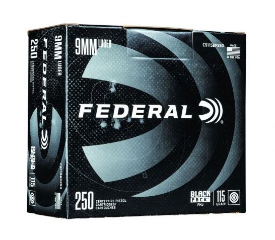 Federal Black Pack 9mm 115gr FMJ 250 rounds – Brass Casing