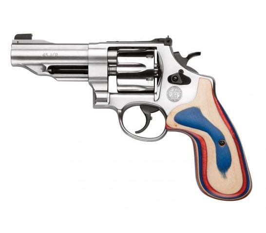 Smith & Wesson Model 625 Performance Center Jerry Miculek 45 ACP Revolver – 6 Rounds, 4″ Barrel, Wood Grips, Stainless/Silver, 3-Dot Sights