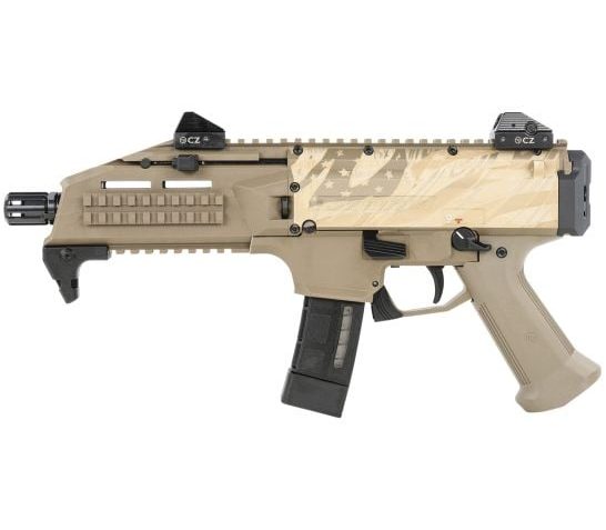 CZ-USA Scorpion EVO 3 S1 9mm 7.72" 20rds, Flat Dark Earth with Glory Flag Engraving – 91334