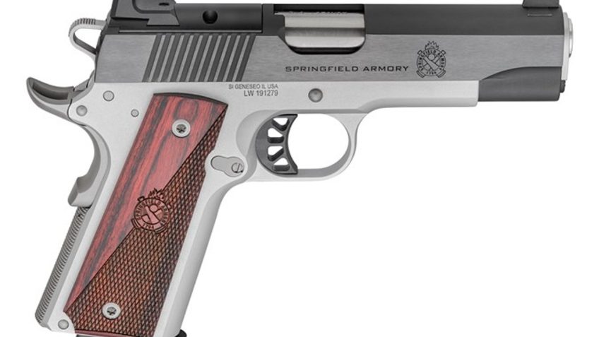 Springfield Armory PX9118LAOS 1911 Ronin 45 ACP 8+1 4.25" Stainless Steel Barrel Optic Ready Blued Slide Crossed Cannon Wood Laminate Grip