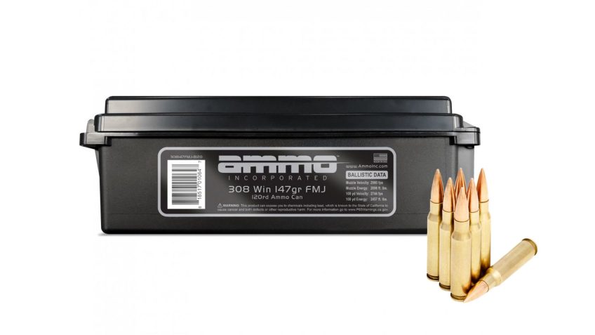 Ammo Inc. .308 Winchester 147 Grain Full Metal Jacket Rifle Ammo – 120 round ammo can