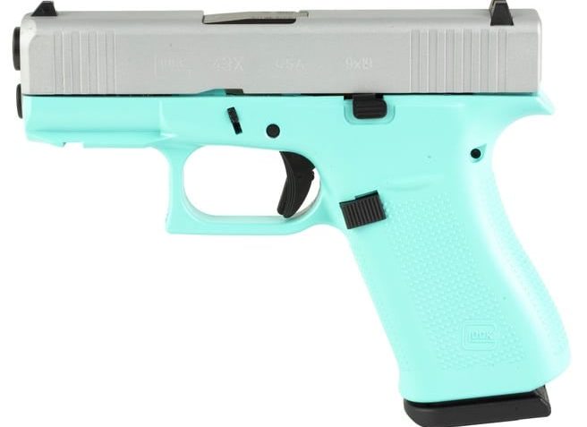 Glock 43X Silver/Turquoise 9mm 3.4″ Barrel 10-Rounds