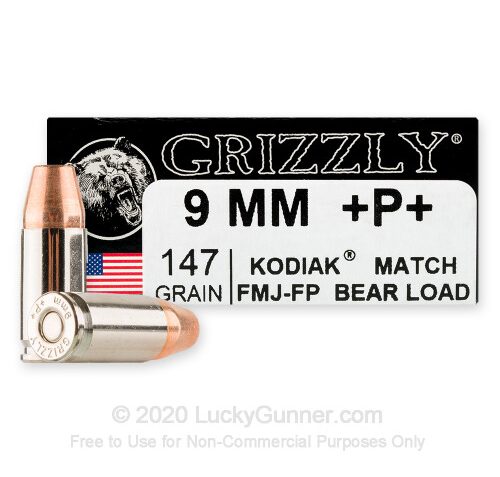 Grizzly Cartridge 9mm +P 147 Grain Full Metal Jacket Flat-Point Ammo