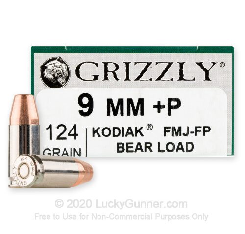 9mm – +P 124 Grain FMJ FP – Grizzly – 20 Rounds