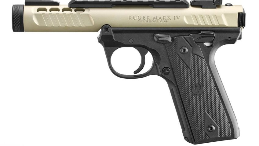 Ruger Mark IV 22/45 Lite .22 LR, 4.4" threaded barrel, 10 round – Honey Badger/Champagne [MPN: 43955]