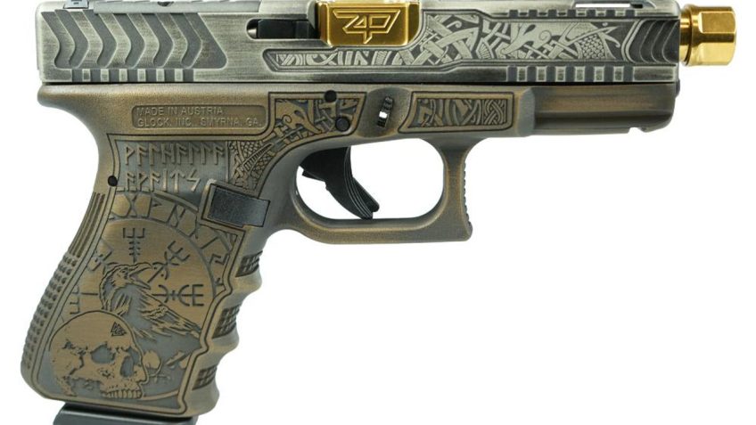 G19 GEN3 COMPACT 9MM 4″ 2/15RD VIKING ENGRAVED COLONIAL BROWN WITH GOLD BAR