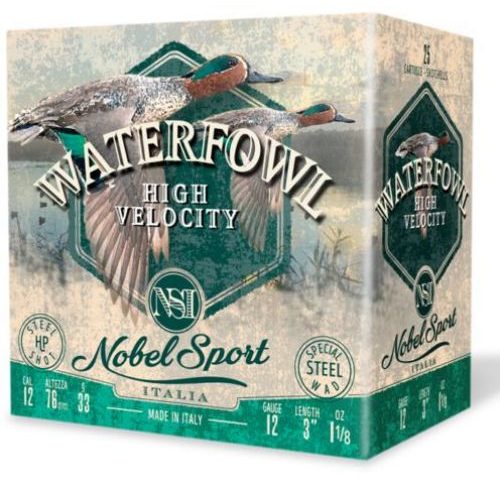 Nobel Sport Steel Waterfowl High Velocity Shotshells 12ga 3″ 1-1/8oz 1500 fps #2 25/ct