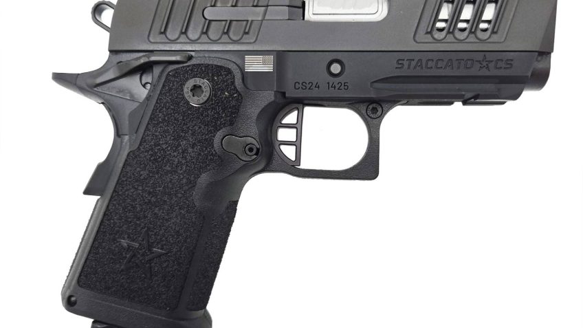 Staccato 2011 CS 9mm Optic Ready DLC Finish, X-Cut Slide, Flat Trigger, 16+1 – 16+1 Rounds, 3.5″ Barrel, Blue/Black