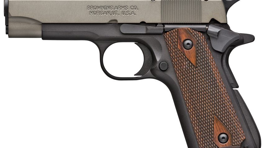 Browning 1911-22 A1 Compact Gray / Black 22 LR 3.625″ Barrel 10 Rounds Walnut Grip