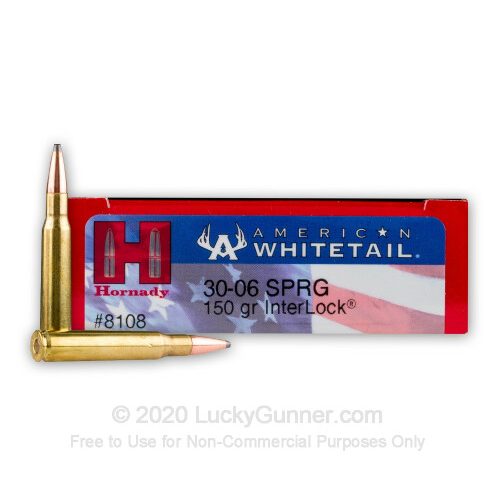 Hornady 8108 American Whitetail 30-06 150 Grain Interlock Soft Point 200 Rd