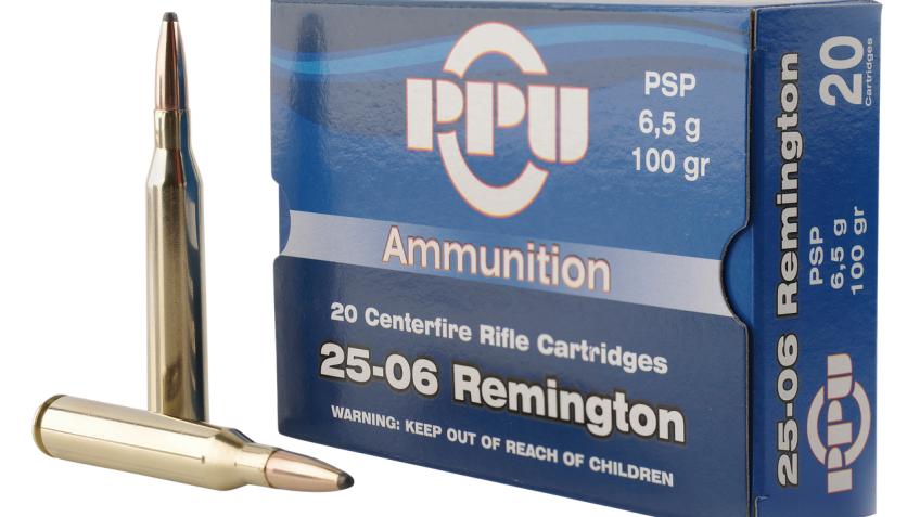 PPU PP2506P Standard Rifle 25-06 Rem 100 gr 3230 fps Pointed Soft Point (PSP) Rifle Ammo – 20 Rounds