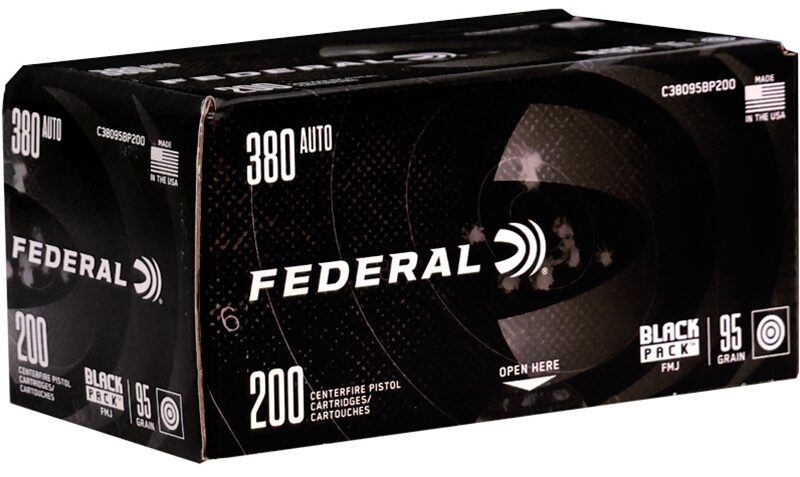 Black Pack Handgun, 380 Auto, 95 Grain, Full Metal Jacket, 945 fps