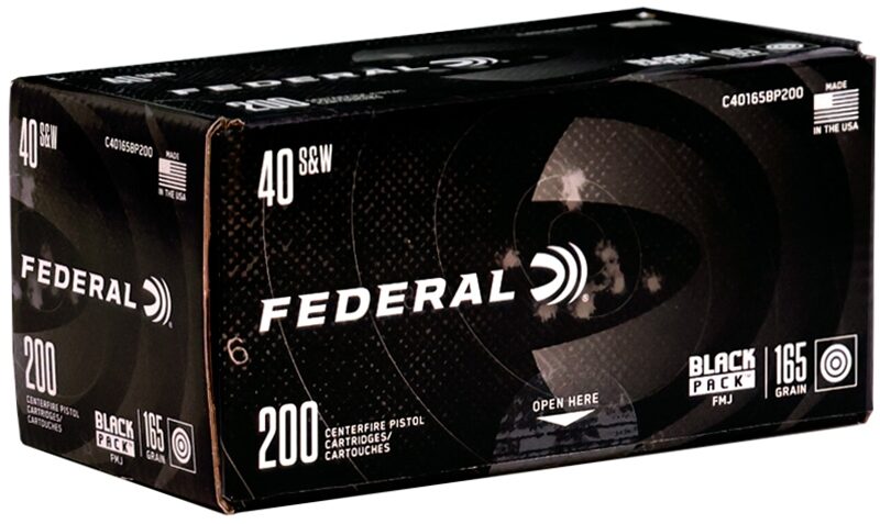 Black Pack Handgun, 40 S&W, 165 Grain, Full Metal Jacket, 1050 fps