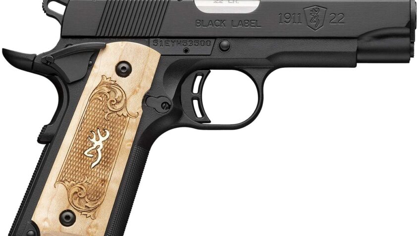 BROWNING 1911-22 Black Label 22 LR Compact 3.63in 10rd Medallion Maple Grip/Matte Black Pistol (051068490)