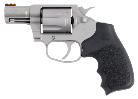 Colt Mfg COBRASM2RFO Cobra  38 Special +P 6rd Shot 2" Matte Stainless Barrel, Cylinder & Frame, Black Hogue Overmolded Grip, Exposed Hammer