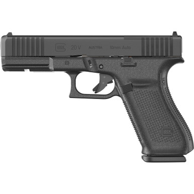 Glock UV2050203MOS G20 V MOS Standard 10mm Auto 15+1 4.61" Black Barrel, Black nDLC Steel Optic Ready/Serrated Slide, Black Polymer Frame w/Accessory Rail, Interchangeable Backstrap, Ambidextrous