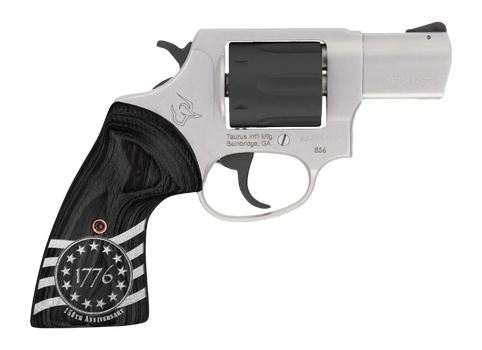 TAURUS 856 .38 Special 3in 6rd Stainless/Black Revolver w/ 1776 Engraved Wood Grips (2-85635-US3)